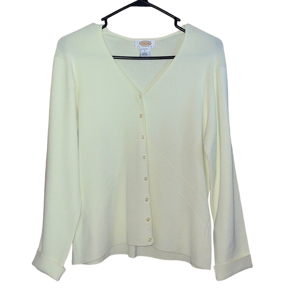 •TALBOTS•LIGHT YELLOW CARDIGAN BUTTON UP SWEATER SIZE PETITE LARGE